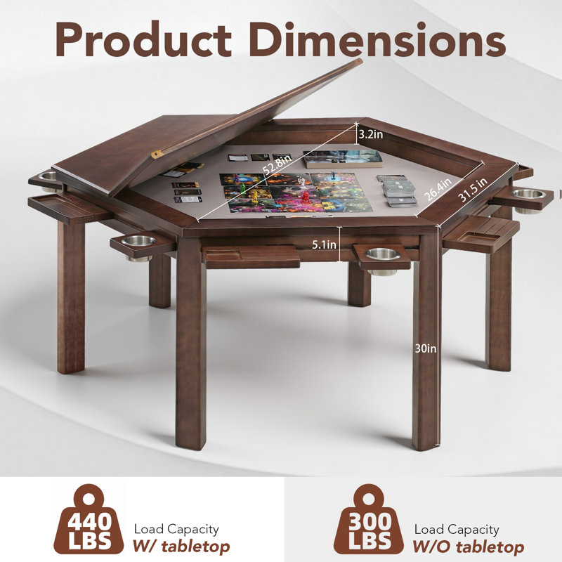 AHB Hexagonal Solid Wood Board Game Table For 4-6 Players